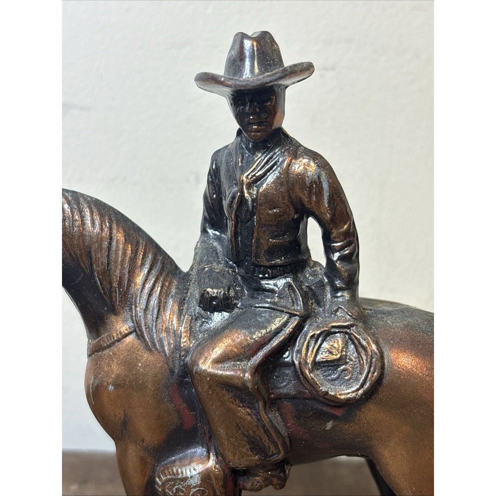 Vtg. Copper Toned Metal Horse and Cowboy-5.5" Cowboy to Hoofs - Picture 4 of 6